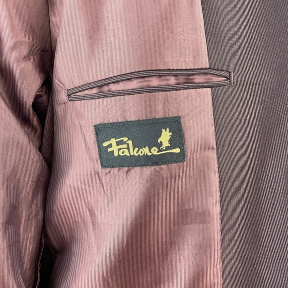 Vintage Mens Burgundy Suit (44L) FALCONE Notch Lapel Single Cuffed 80s Gangster - Picture 8 of 12